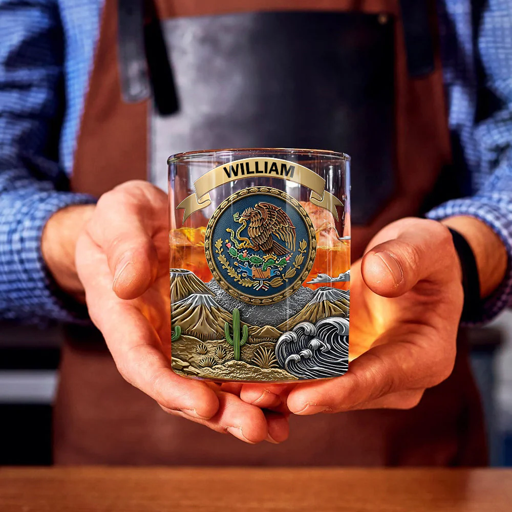 Mexican National Coat Of Arms Whiskey Glass, Luxury Whiskey Glass, Personalized Whiskey Glass