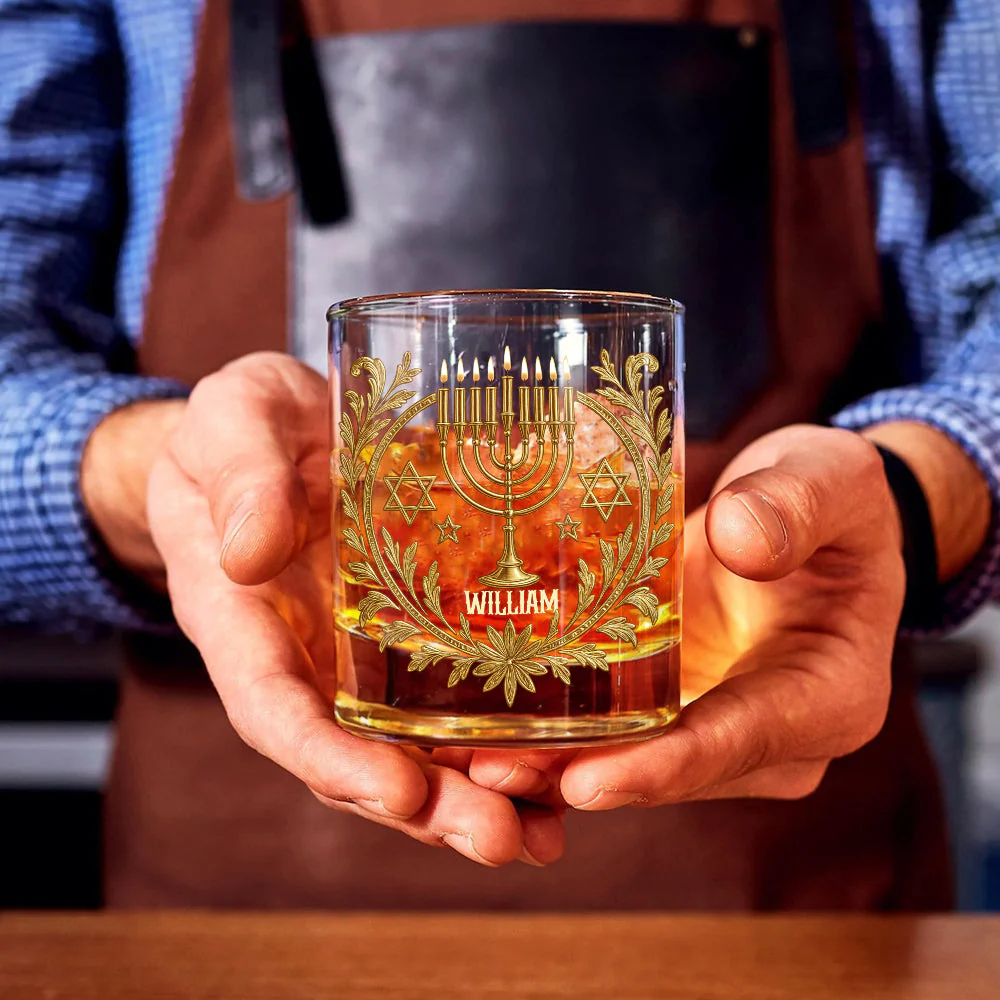 Happy Hanukkah Custom Whiskey Glass, Personalized Whiskey Glasses, Gift For Jewish
