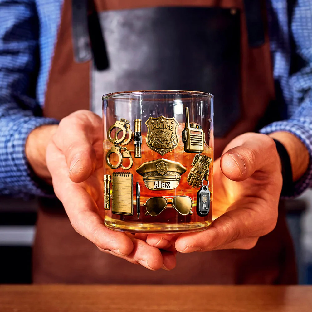 Police Officer Whiskey Glass, Luxury Whiskey Glass, Personalized Whiskey Glass, Gift For Police