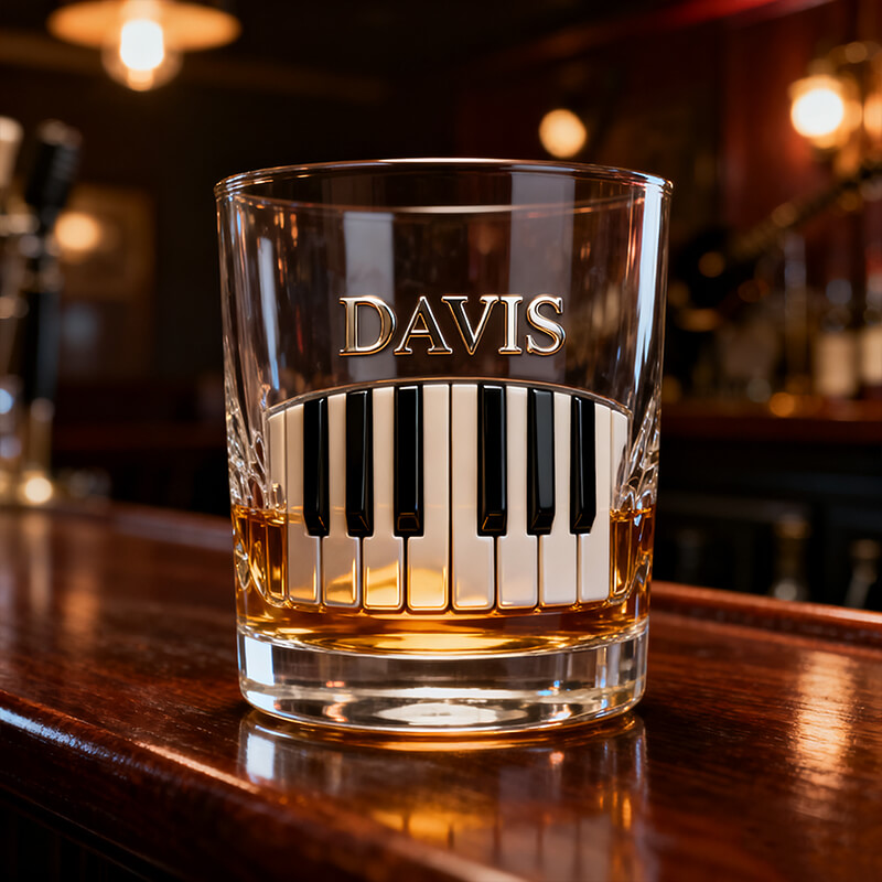 Piano Print Custom Whiskey Glass, Personalized Whiskey Glasses, Gift For Whiskey Lover, Gift For Pianist