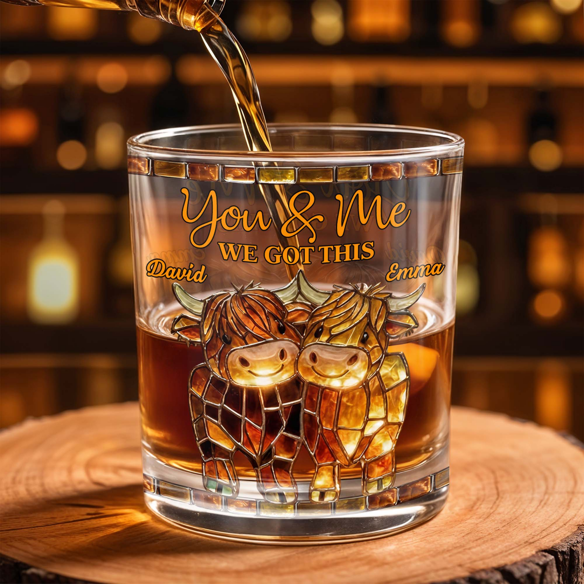 You & Me, We Got This Mosaic Cows Glass, Personalized Custom Whiskey Glass, Gift For Couples