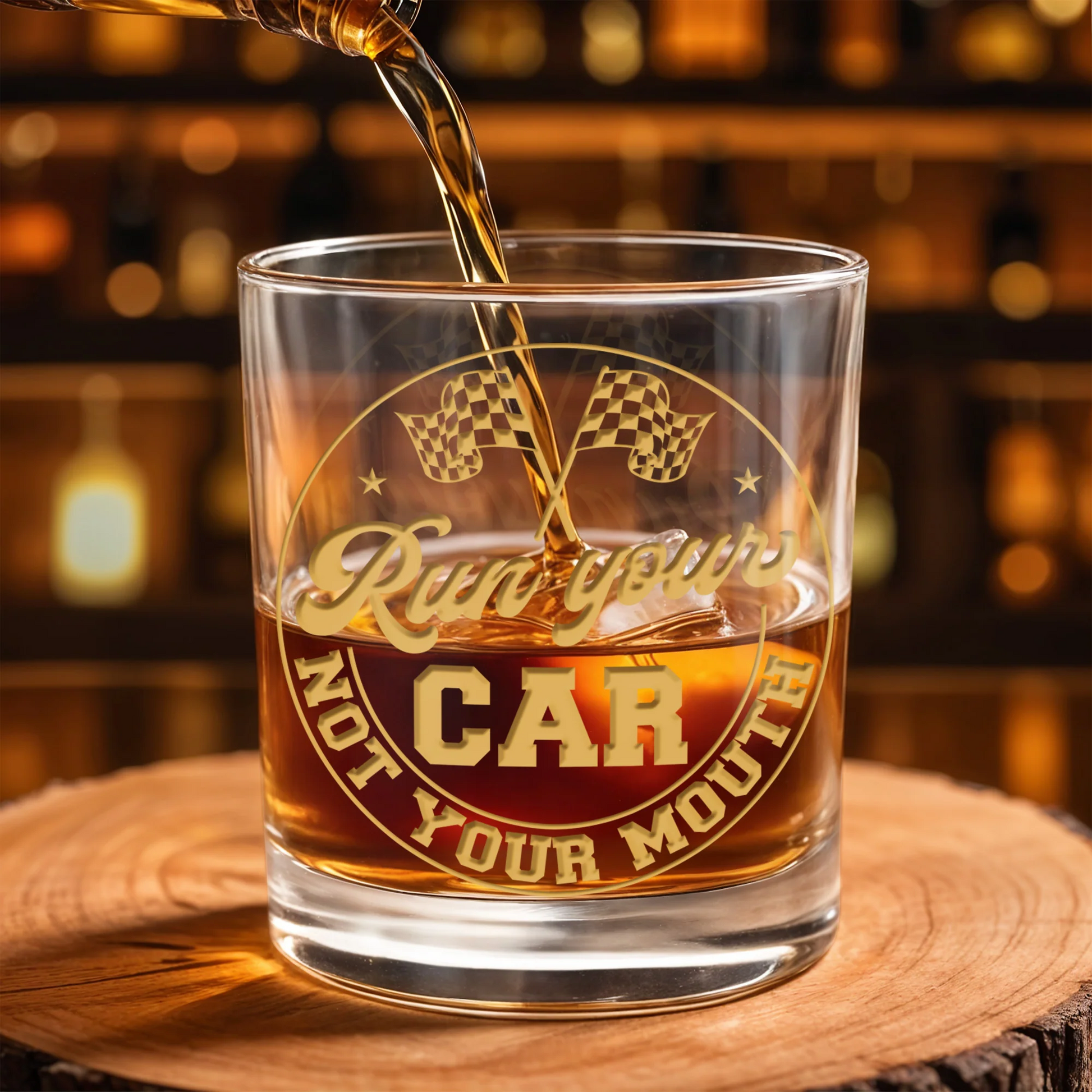 Run Your Car Not Your Mouth Whiskey Glass, Gift For Car Enthusiasts And Racing Fans