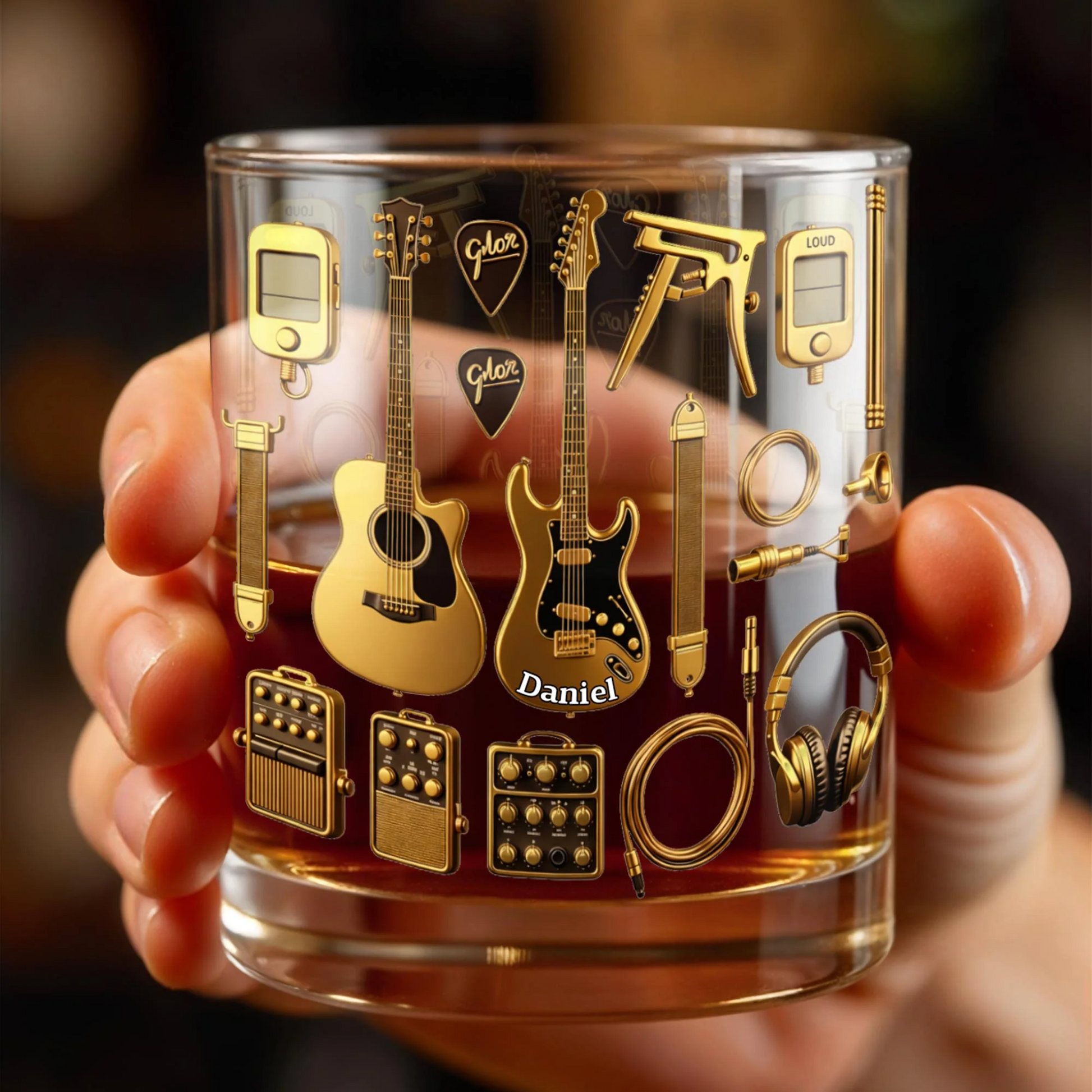 Customizable Glass With Guitars, Headphones, And More, Personalized Whiskey Glass, Gift For Musicians And Music Lovers