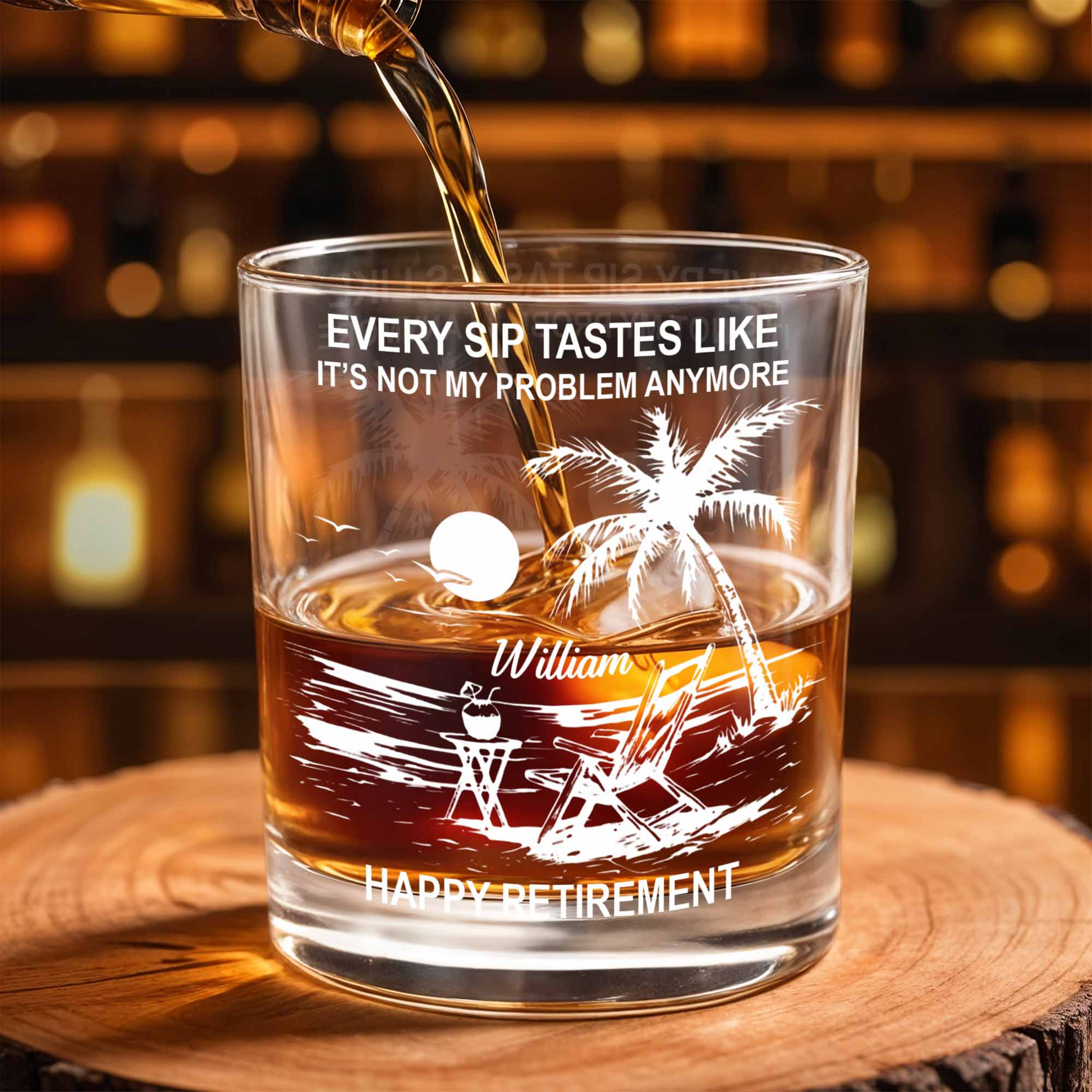 Every Sip Tastes Like Happy Retirement, Custom Name Whiskey Glass, Gift For Retirees