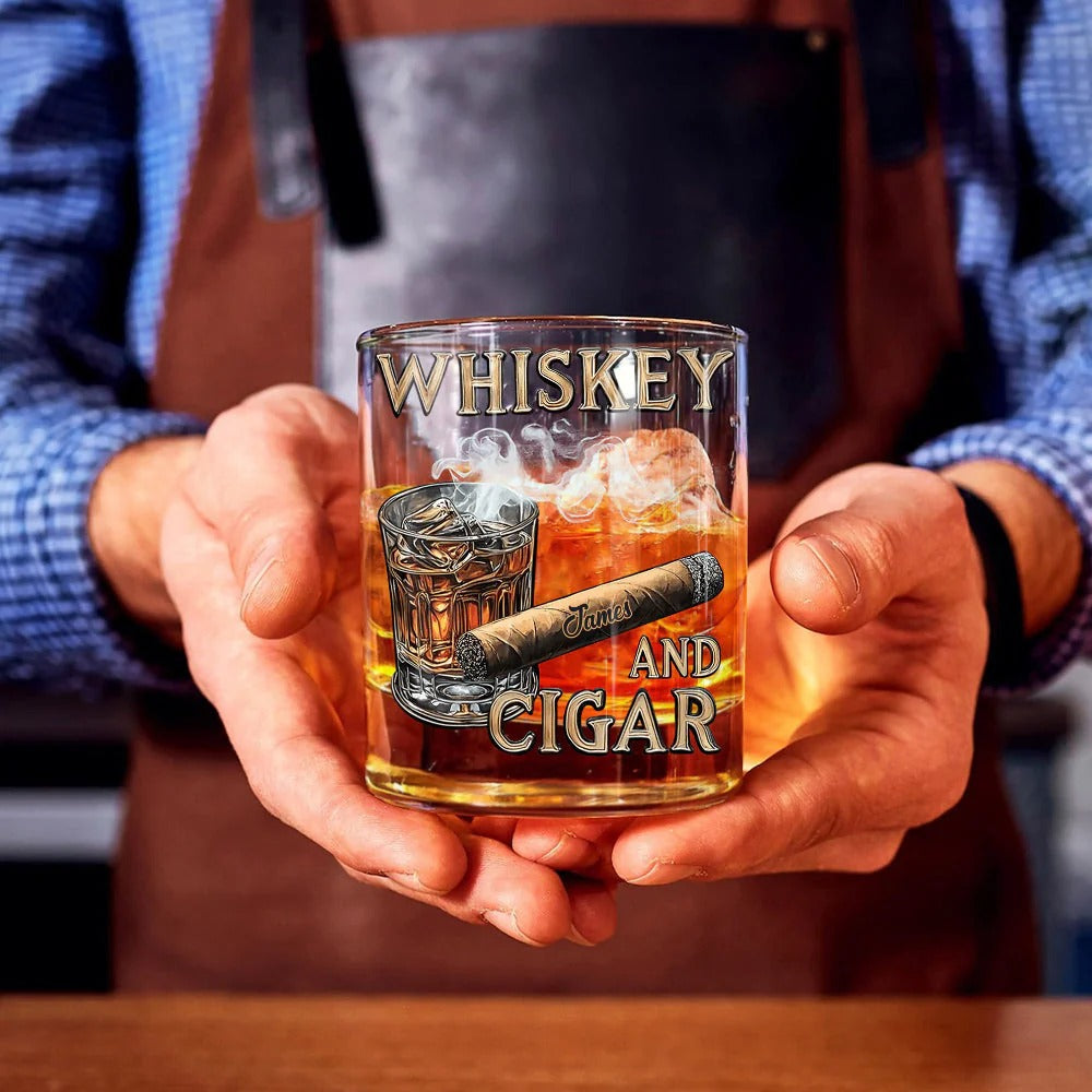 Whiskey And Cigar, Custom Whiskey Glasses For Father
