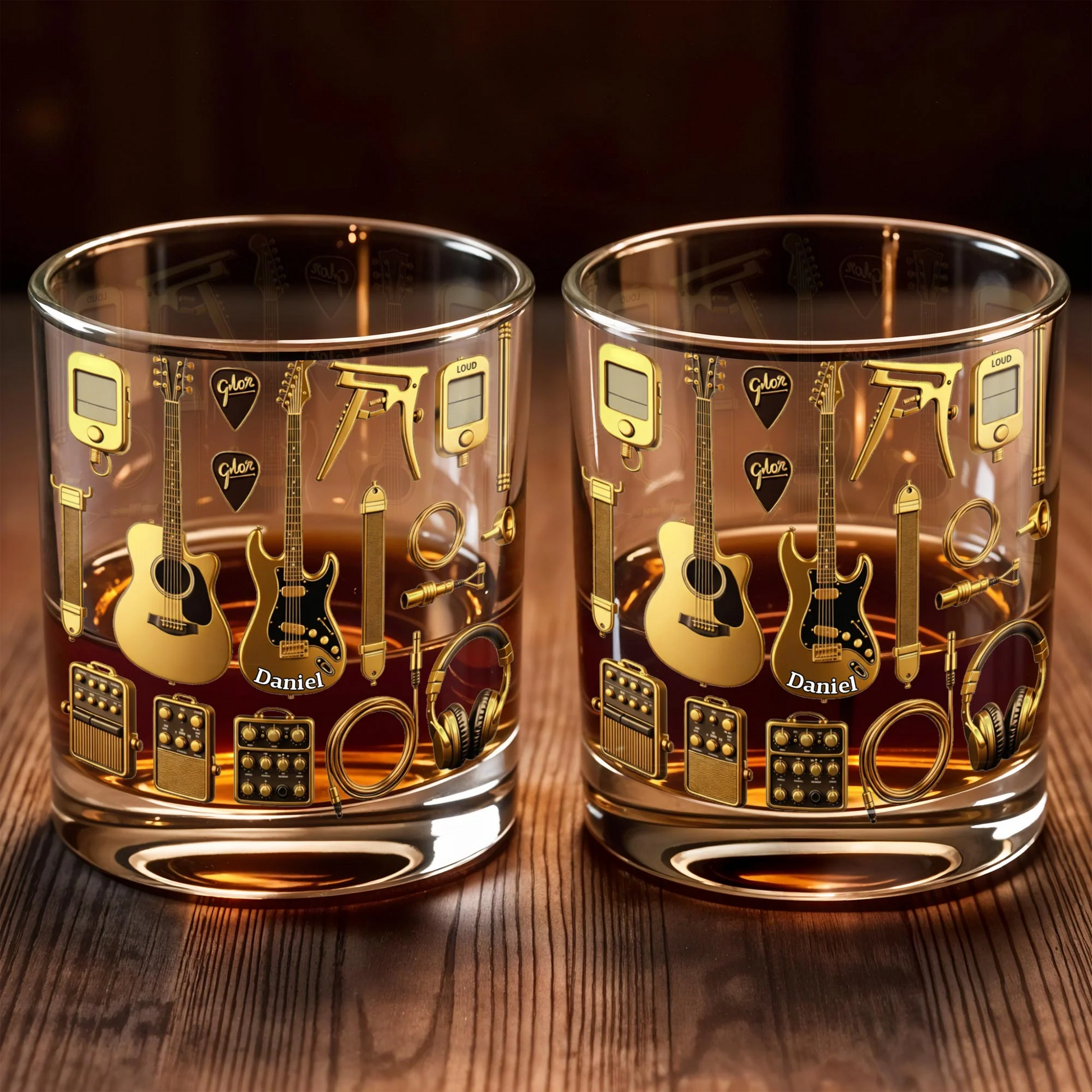 Customizable Glass With Guitars, Headphones, And More, Personalized Whiskey Glass, Gift For Musicians And Music Lovers