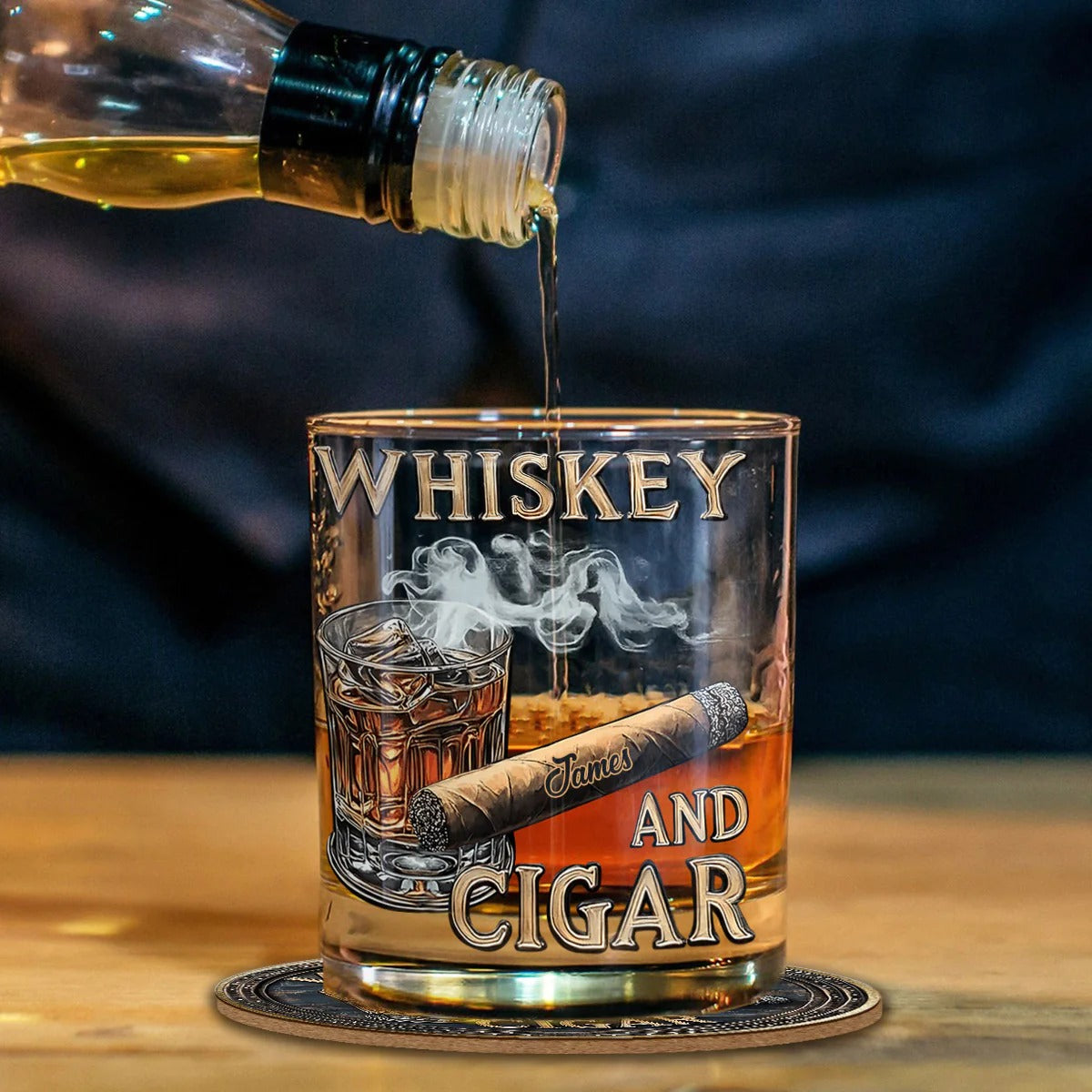 Whiskey And Cigar, Custom Whiskey Glasses For Father