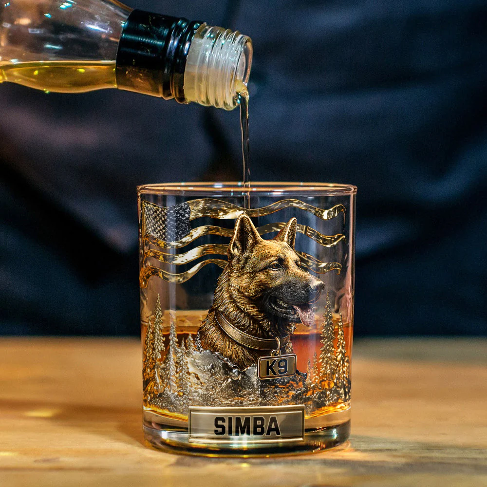 German Shepherd Art Custom Whiskey Glasses, Gift For Whiskey Lover, Custom Rocks Glasses, Gifts For Dog Owners