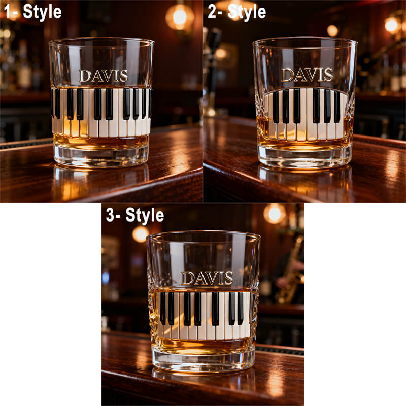 Piano Print Custom Whiskey Glass, Personalized Whiskey Glasses, Gift For Whiskey Lover, Gift For Pianist