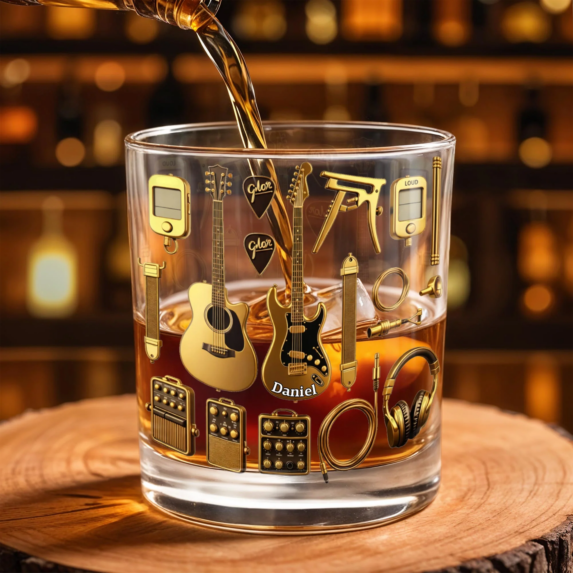 Customizable Glass With Guitars, Headphones, And More, Personalized Whiskey Glass, Gift For Musicians And Music Lovers