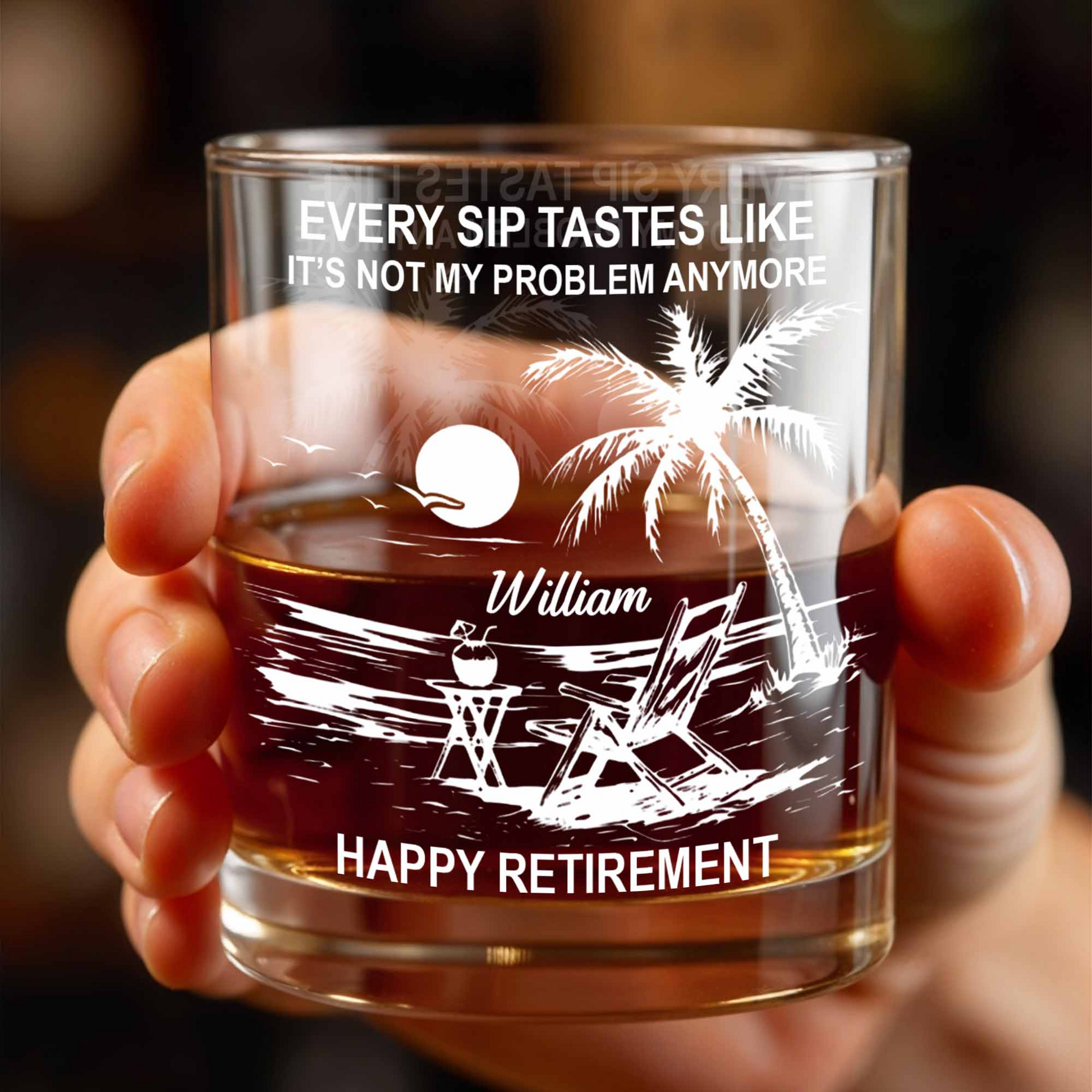 Every Sip Tastes Like Happy Retirement, Custom Name Whiskey Glass, Gift For Retirees