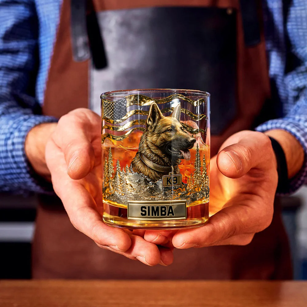 German Shepherd Art Custom Whiskey Glasses, Gift For Whiskey Lover, Custom Rocks Glasses, Gifts For Dog Owners