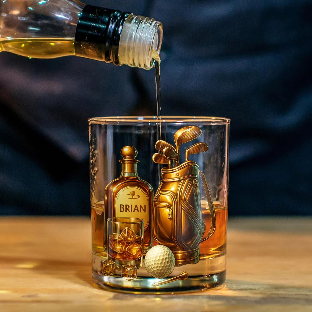 Whiskey & Golf Personalized Golf Whiskey Glass, Luxury Whiskey Glass, Gift For Golfer