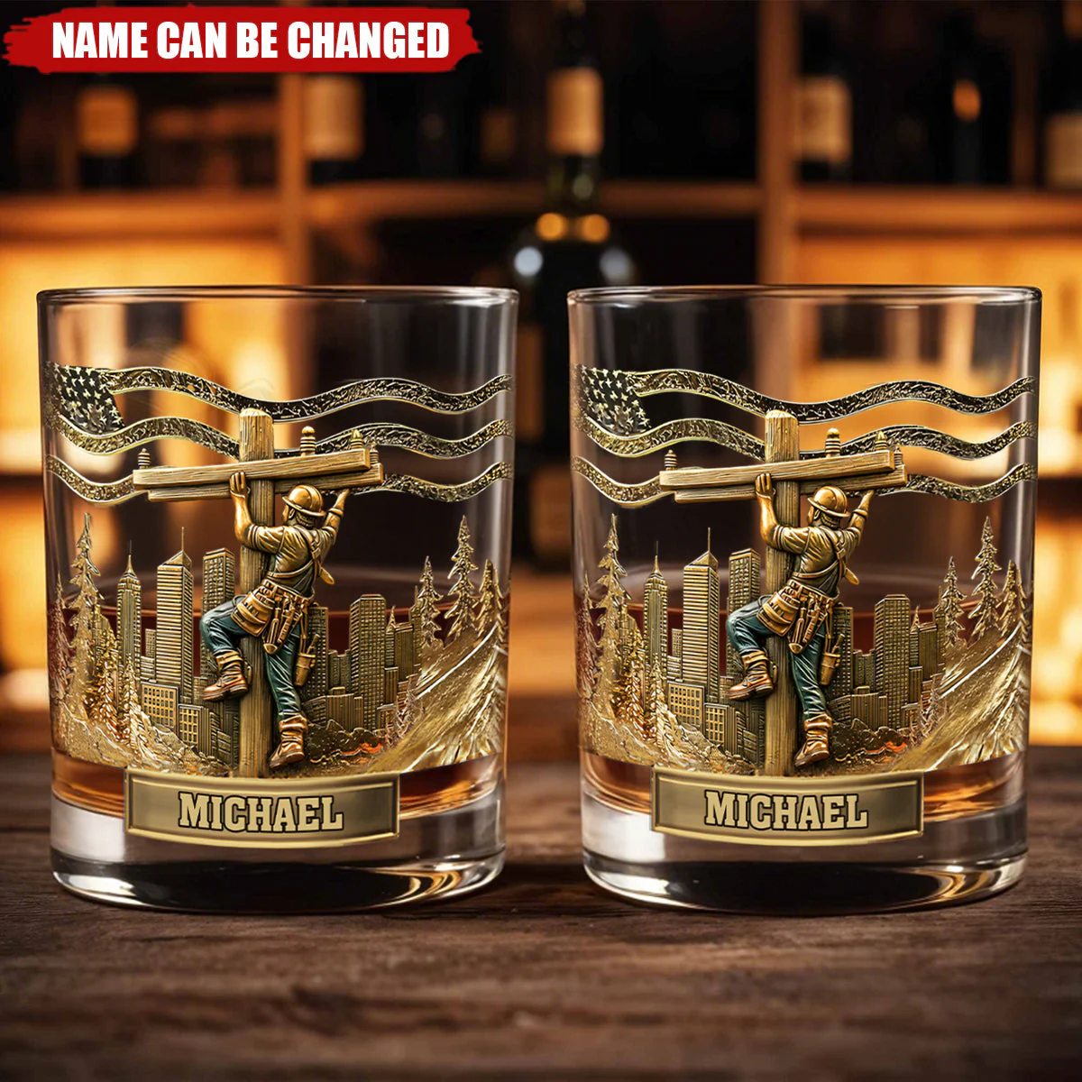 Custom Name Lineman Whiskey Glass, Unique Whiskey Glass, Lineman Gift