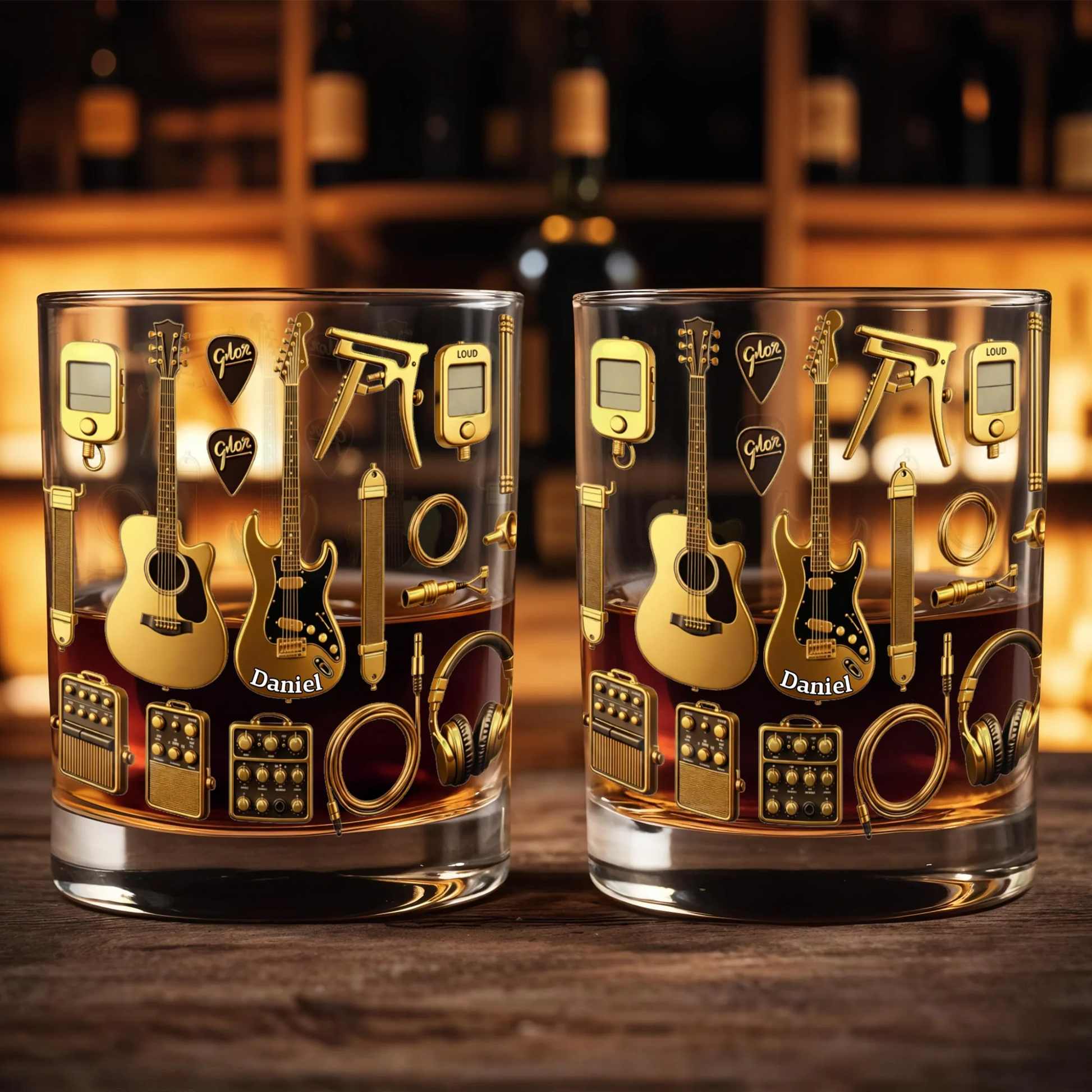 Customizable Glass With Guitars, Headphones, And More, Personalized Whiskey Glass, Gift For Musicians And Music Lovers