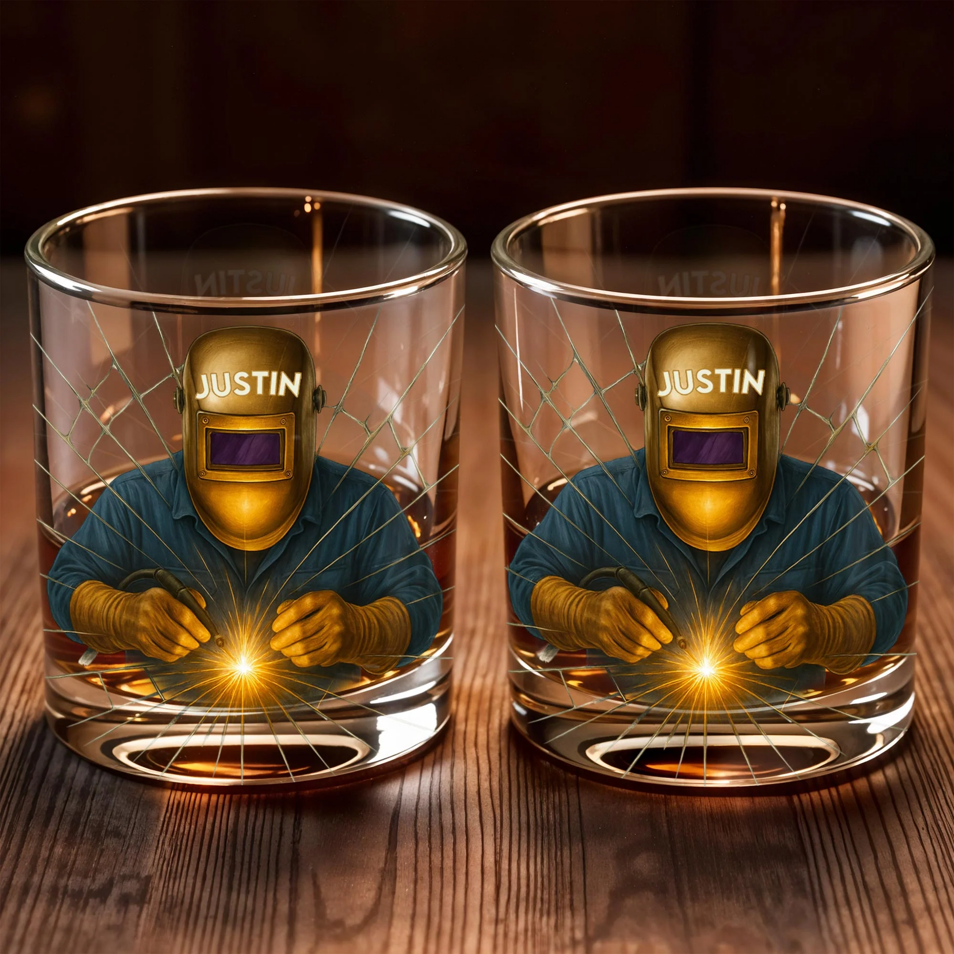 Artistic Welder At Work Personalized Custom Whiskey Glass, Gift For Craftsmen And Metal Workers