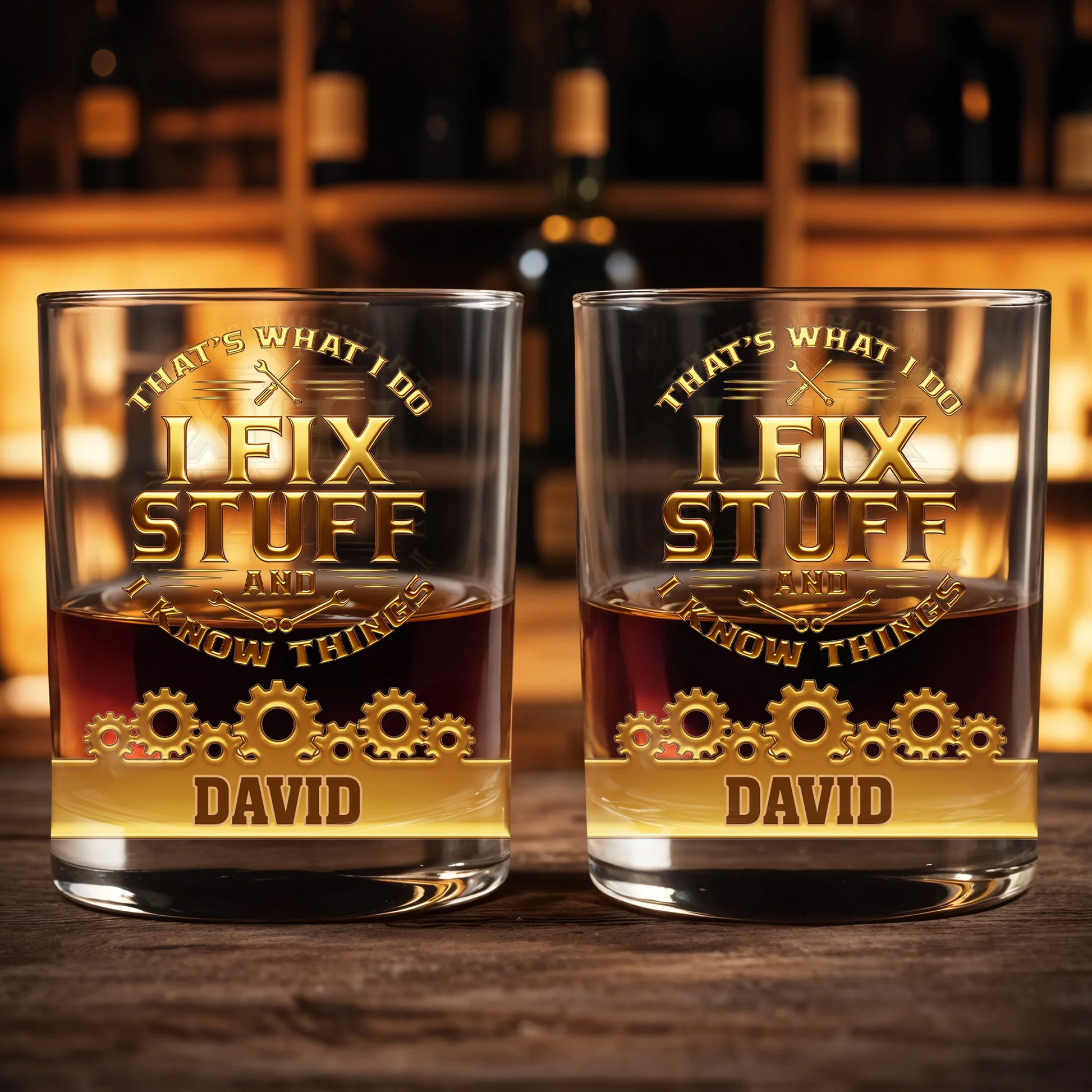 I Fix Stuff And I Know Things, Gears and Tools Design, Whiskey Glass, Gift For Handyman and DIY Enthusiasts