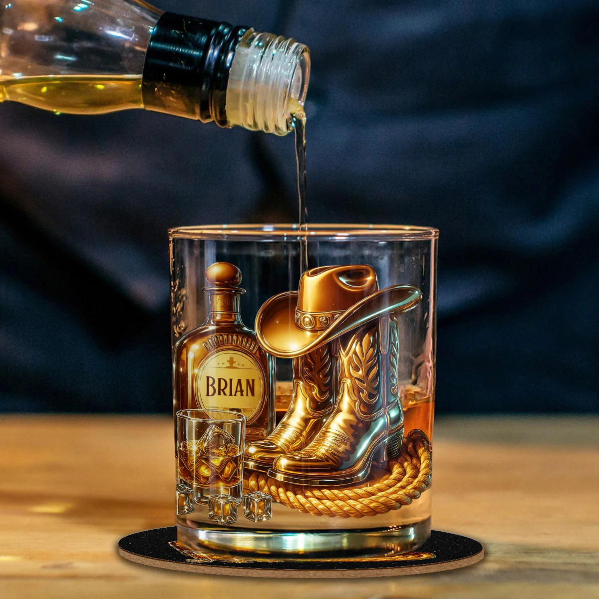 Custom Name Cowboy Boots Hat Whiskey Glass, Wild Spirit Unique Whiskey Glass, Cowboy Christmas Gifts