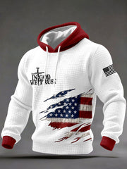 In God We Trust Waffle Hoodie Patriotic USA Flag Christian Faith Pullover Gift for Men - Lilybirchmarket