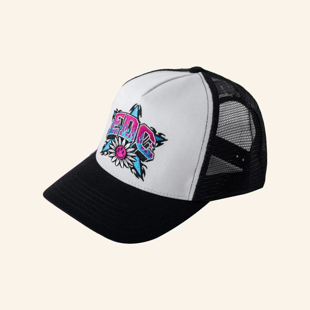 Insomniac Merch Embroidered Edc Daisy Flame Trucker Hat Husband Christmas Gift Ideas - Lilybirchmarket