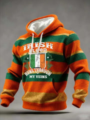 Irish Blood Runs Through My Veins Graphic Pocket Hoodie St Patricks Day Pride Gift Men - Lilybirchmarket