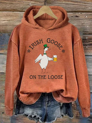 Irish Goose On The Loose Hoodie Funny Goose Drinking Beer Hoodie St Patrick's Day Gifts For Her - Lilybirchmarket