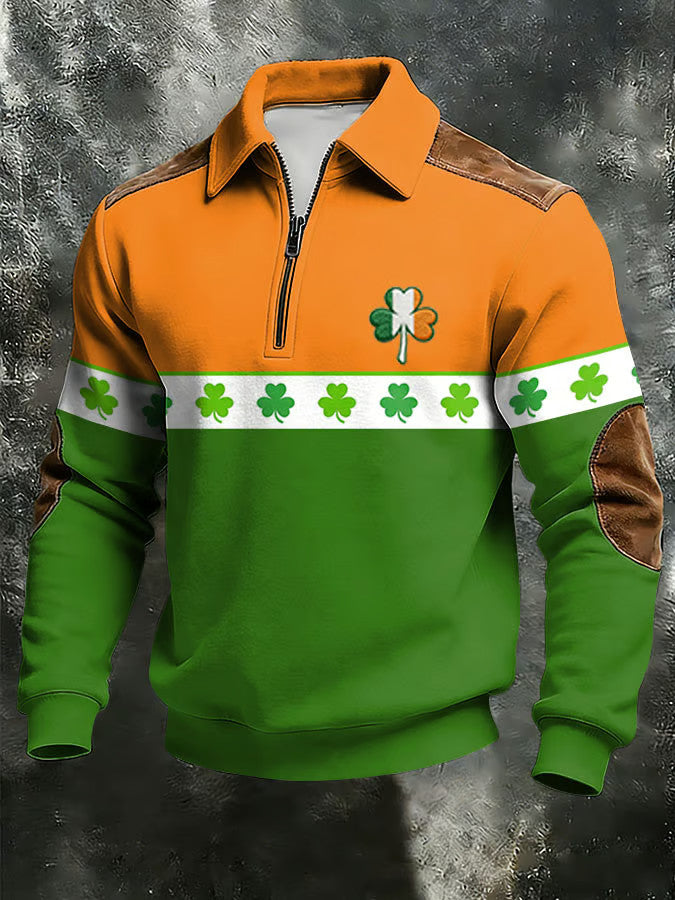  Irish St Patrick's Day Half Zip Polo Sweatshirt Ireland Flag St Patrick's Apparel Holiday Gifts - TradiViet