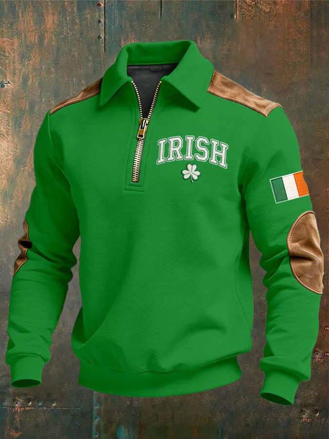 Irish St Patrick's Day Half Zip Polo Sweatshirt Ireland Pride St Patrick's Day Clothes Dad Gifts - Lily Birch Market