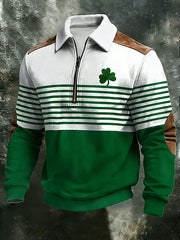  Irish St Patrick's Day Half Zip Polo Sweatshirt Lucky Clover St Patrick's Apparel Men's - TradiViet