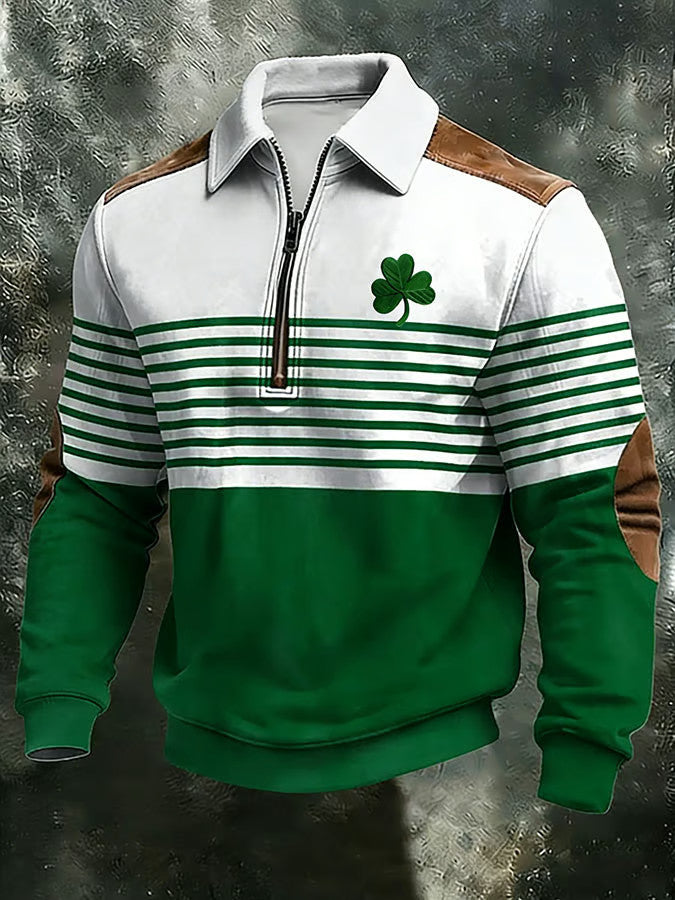  Irish St Patrick's Day Half Zip Polo Sweatshirt Lucky Clover St Patrick's Apparel Men's - TradiViet