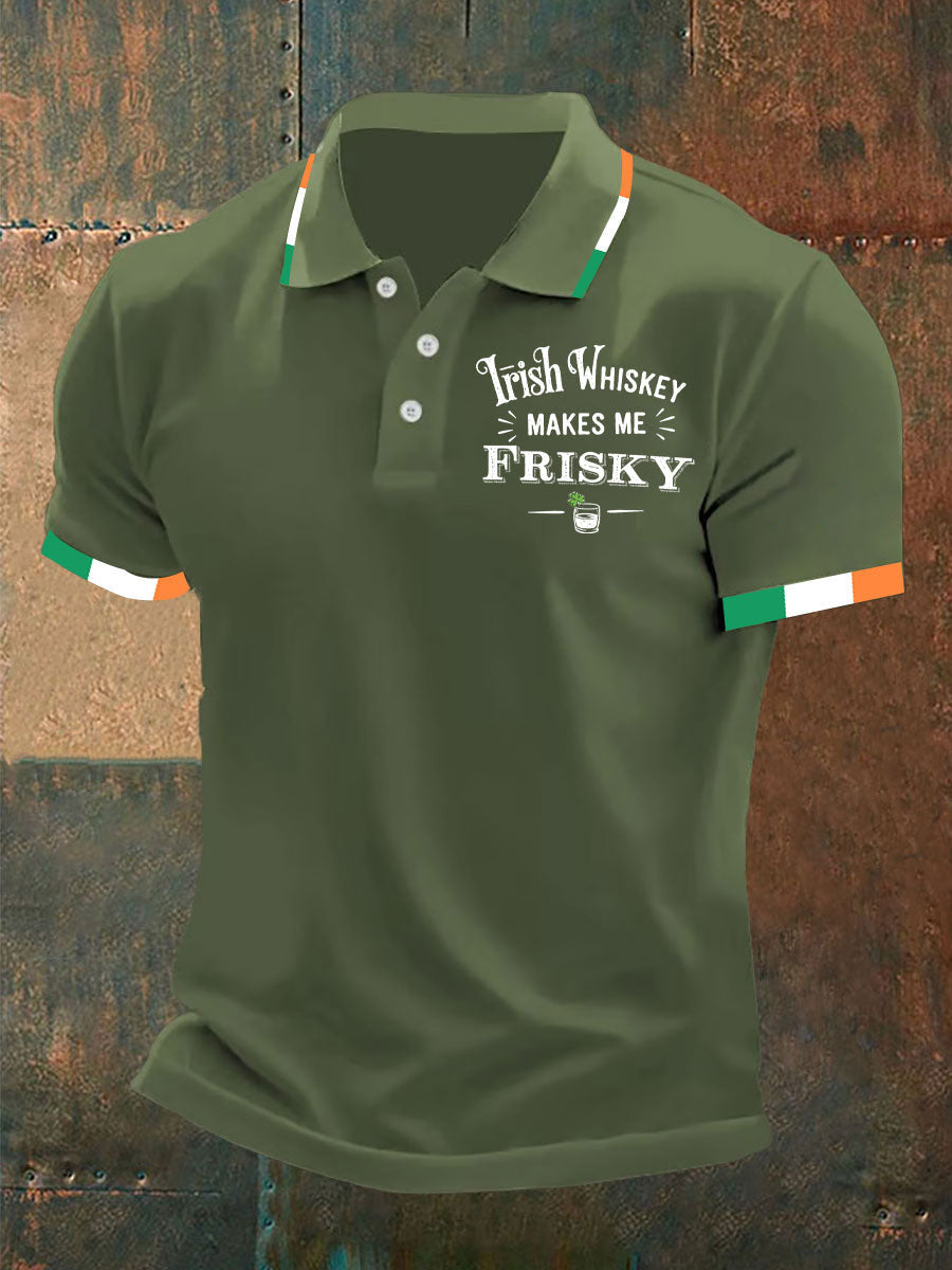 Irish Whiskey Makes Me Frisky Polo Shirt Men's St Patrick's Day Shirts Dad Gifts - Lily Birch Market