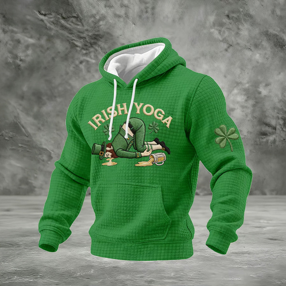 Irish Yoga Shamrock Graphic Hoodie Saint Patrick's Day 2026 Hooded Sweatshirt Unique Present - Lilybirchmarket
