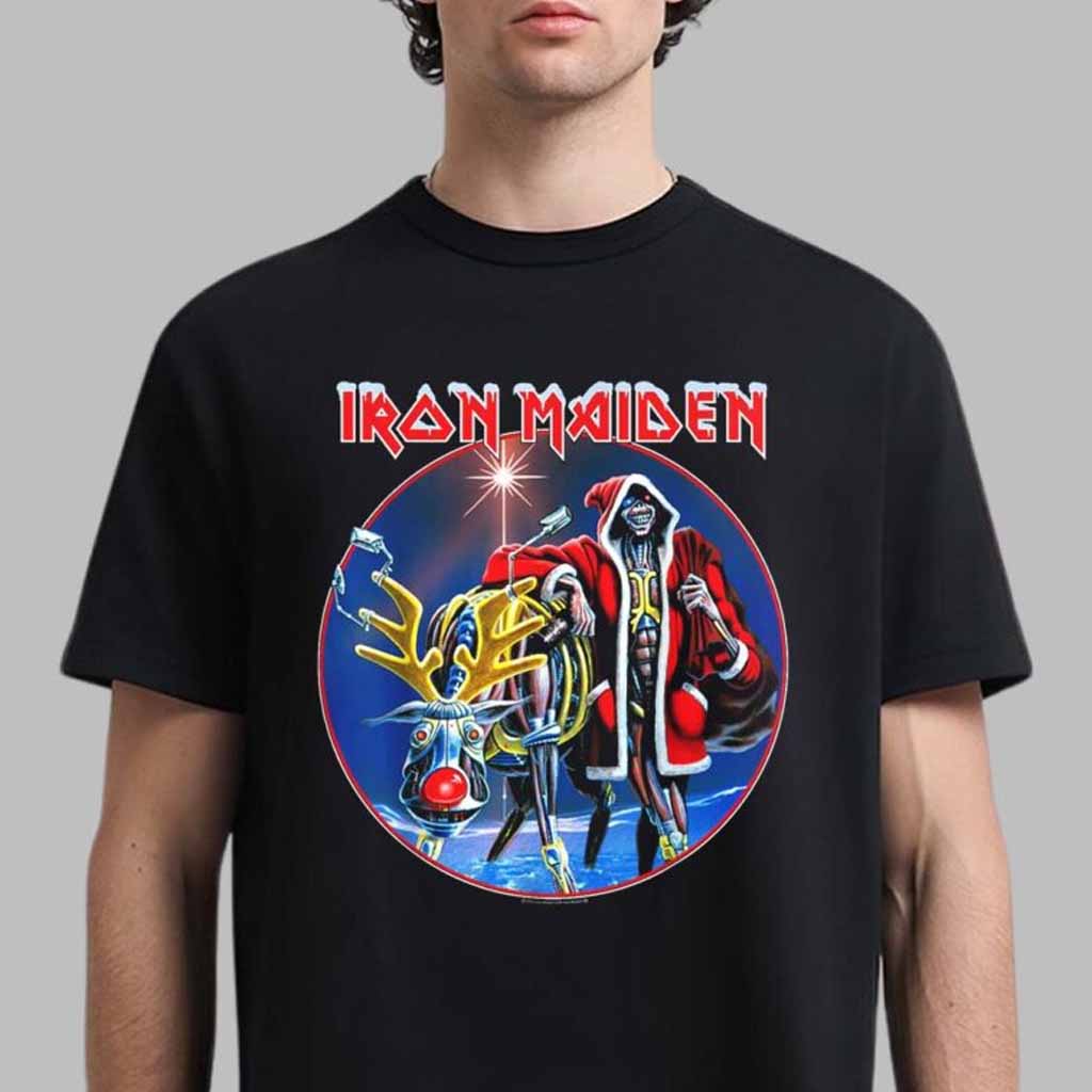 Iron Maiden SIT Xmas 2024 Santa Eddie With Reindeer Art T-Shirt Iron Maiden Merch Gifts For Band Fans - Lily Birch Market