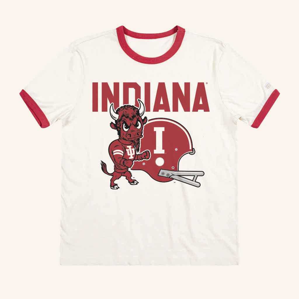 Iuhoosiers Merch Indiana Hoosiers Bison And Helmet Ringer T-Shirt Gifts For Her - Lily Birch Market
