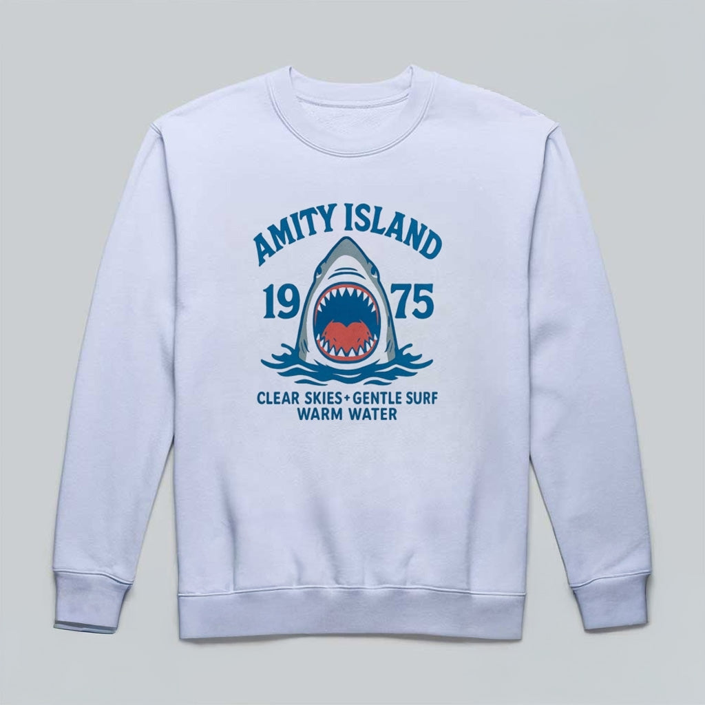 Jaws Amity Island 1975 Clear Skies Gentle Surf Warm Water Sweatshirt Jaws Merch Fans Gifts - Lilybirchmarket