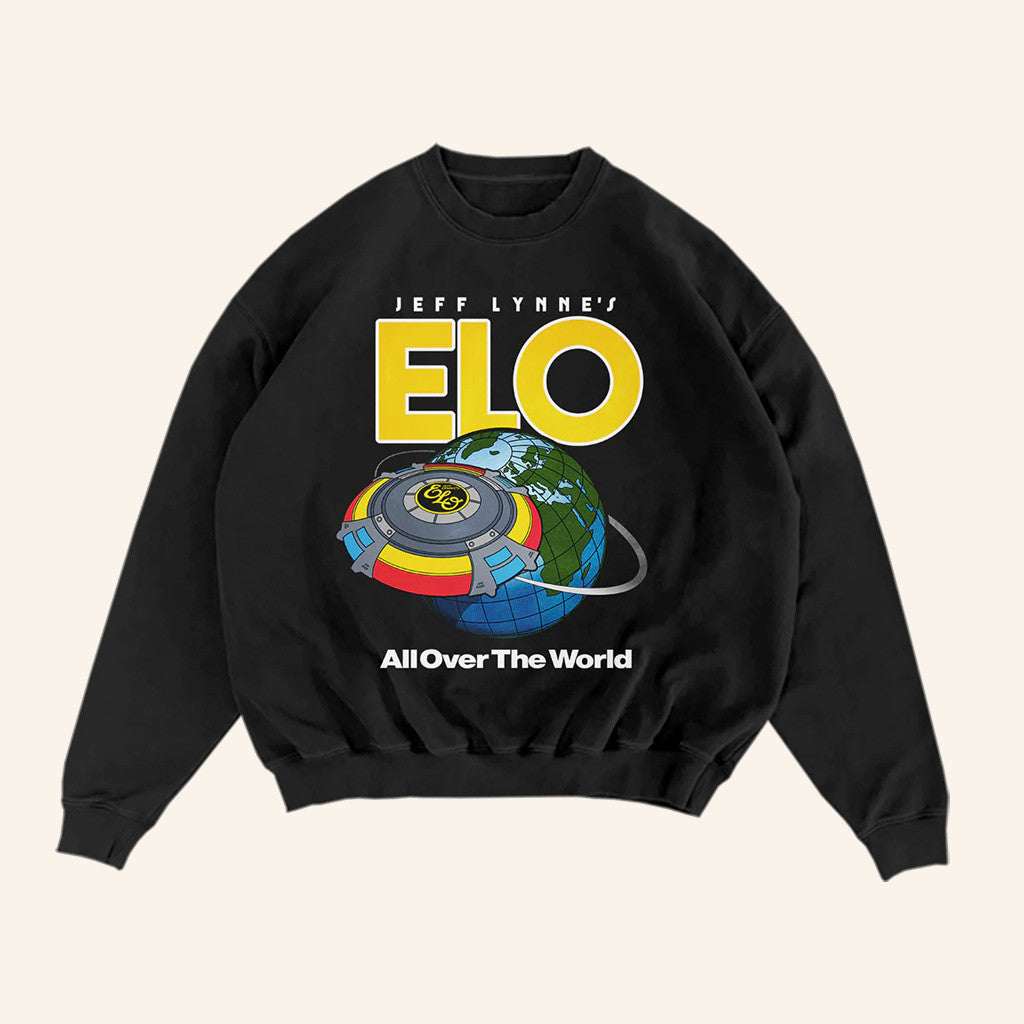 Jeff Lynne's Elo Merch All Over The World Crewneck Sweatshirt Xmas Presents For Him - Lilybirchmarket
