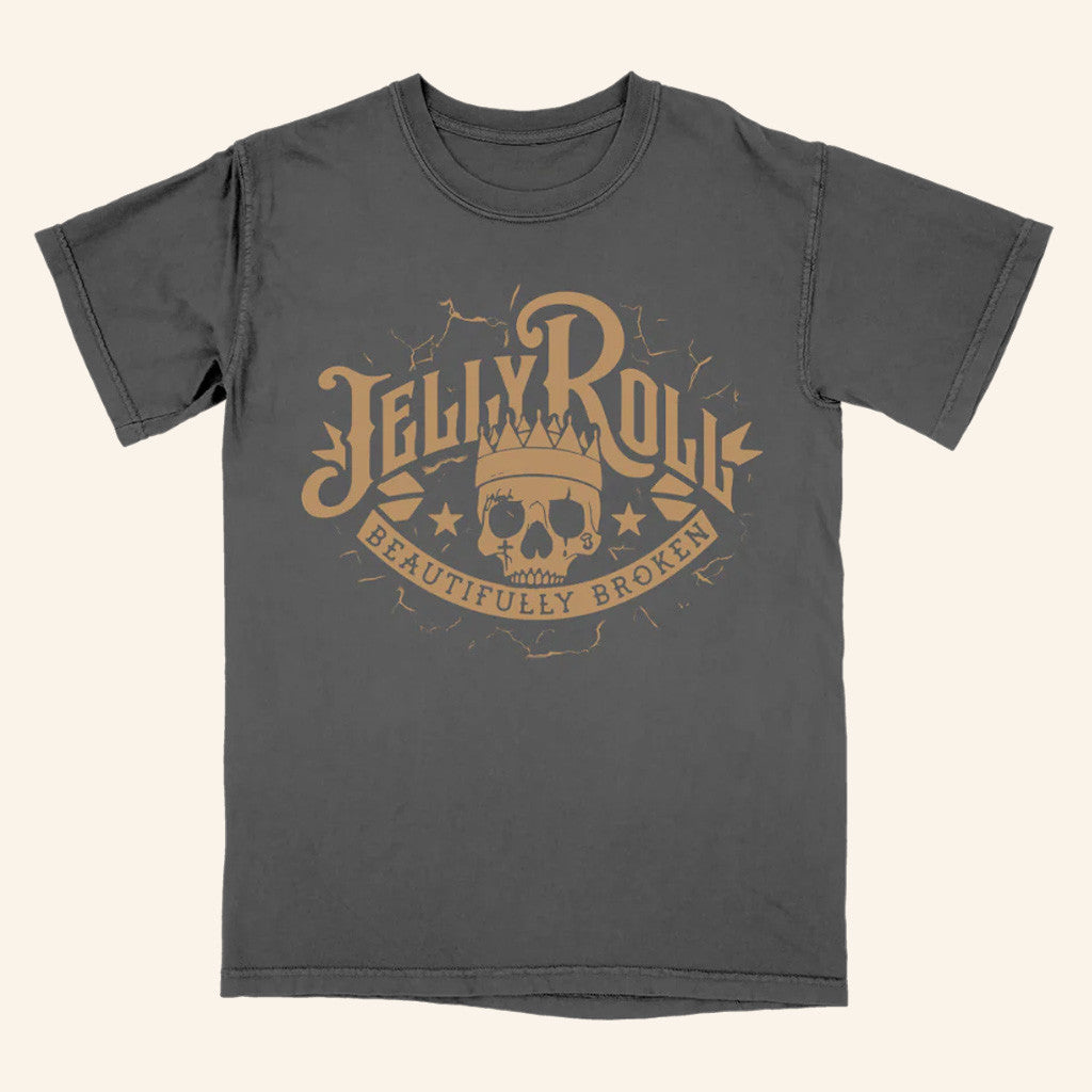 Jelly Roll Merch Banner Logo T-Shirt Beautifully Broken Skull Shirt Gifts For Rock Lovers - Lily Birch Market