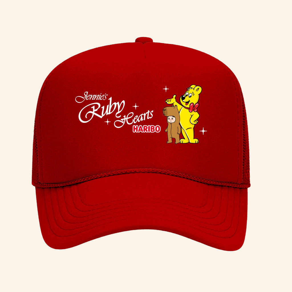 Jennie Merch Jennie X Haribo Red Trucker Hat Christmas Gifts For Son - Lilybirchmarket
