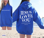 Jesus Loves You Blue Hoodie Christian Inspirational Clothing Gift For Her - Lilybirchmarket