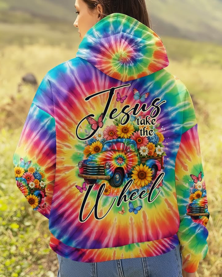 Jesus Take The Wheel Tie Dye Hoodie Colorful Colortone Faith Based Best Christian Apparel - Lilybirchmarket