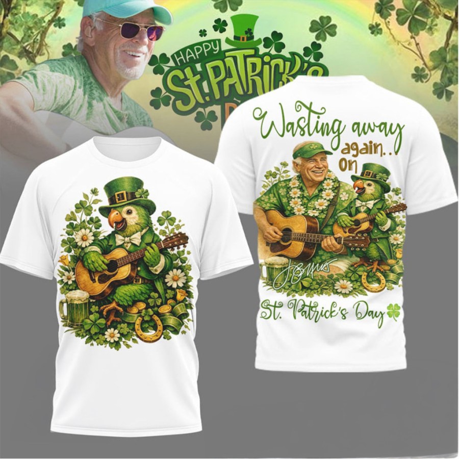 Jimmy Buffett St Patrick's Day Wasting Away Again Parrott T-Shirt Jimmy Buffett Merch Dad Gifts - Lily Birch Market