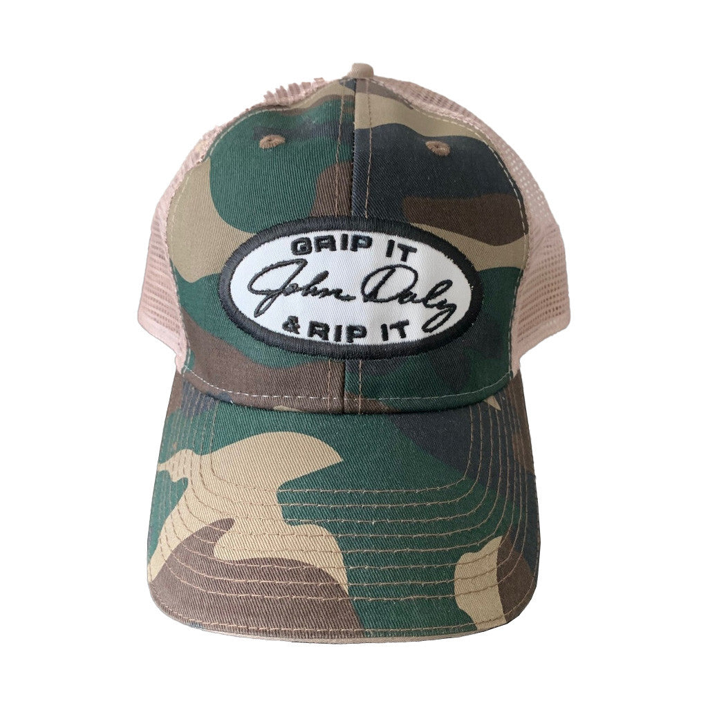 John Daly Merch Grip It N Rip It Trucker Hat Camo Embroidered Golf Lovers Gifts For Him - Lilybirchmarket