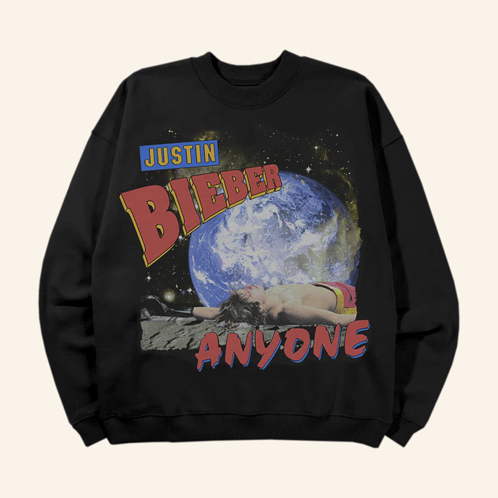 Justin Bieber Merch Anyone Space Crewneck Sweatshirt Birthday Presents For Him - Lilybirchmarket