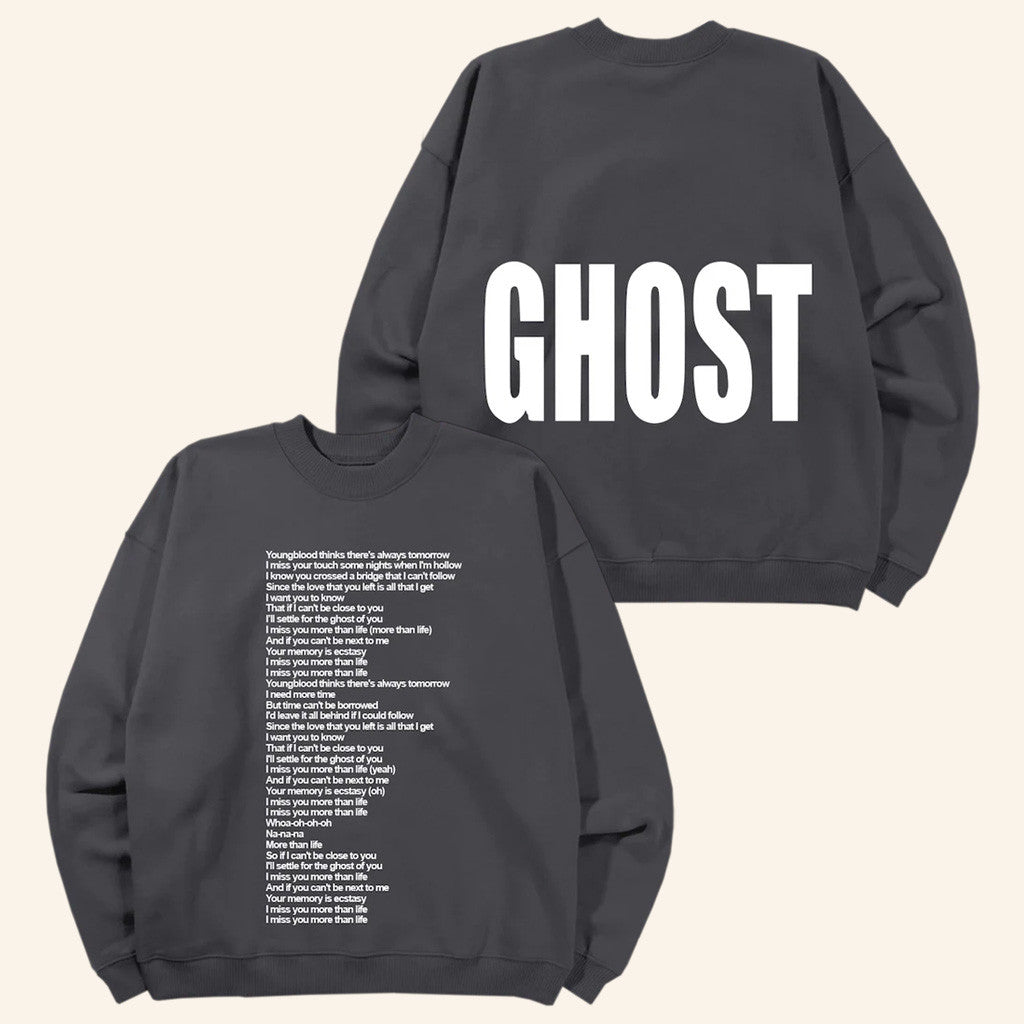 Justin Bieber Merch Ghost Lyrics Crewneck Sweatshirt Gifts For Besties - Lilybirchmarket