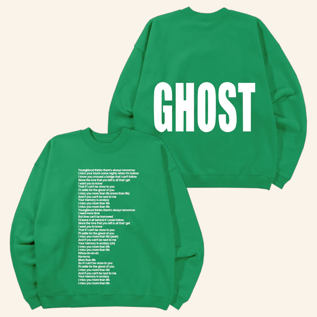 Justin Bieber Merch Ghost Lyrics Crewneck Sweatshirt Gifts For Her - Lilybirchmarket