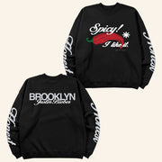 Justin Bieber Merch Spicy x Brooklyn Black Crewneck Sweatshirt Birthday Gift For Friends - Lilybirchmarket