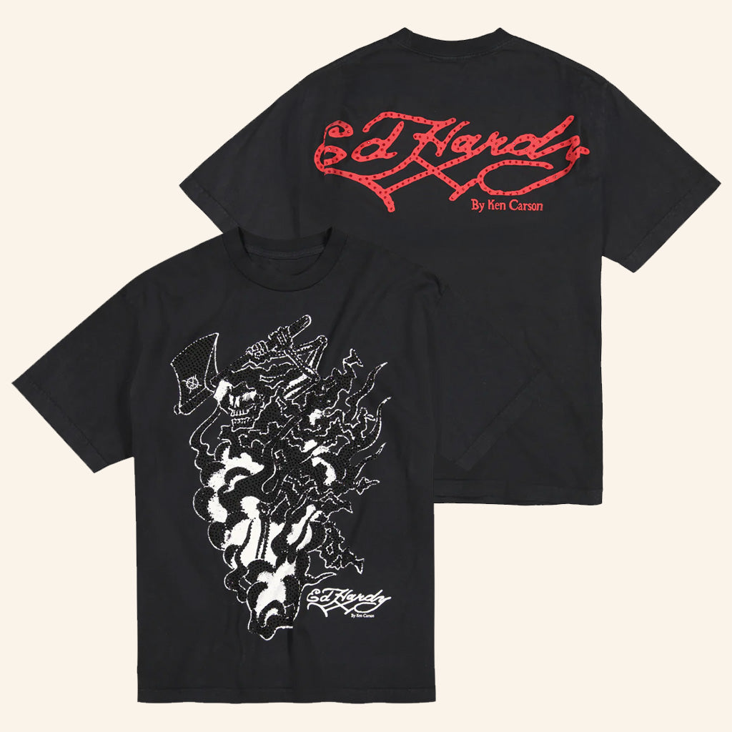 Ken Carson Merch Axe Skull Mens Rhinestone T-Shirt Christmas Gifts For Him - Lily Birch Market