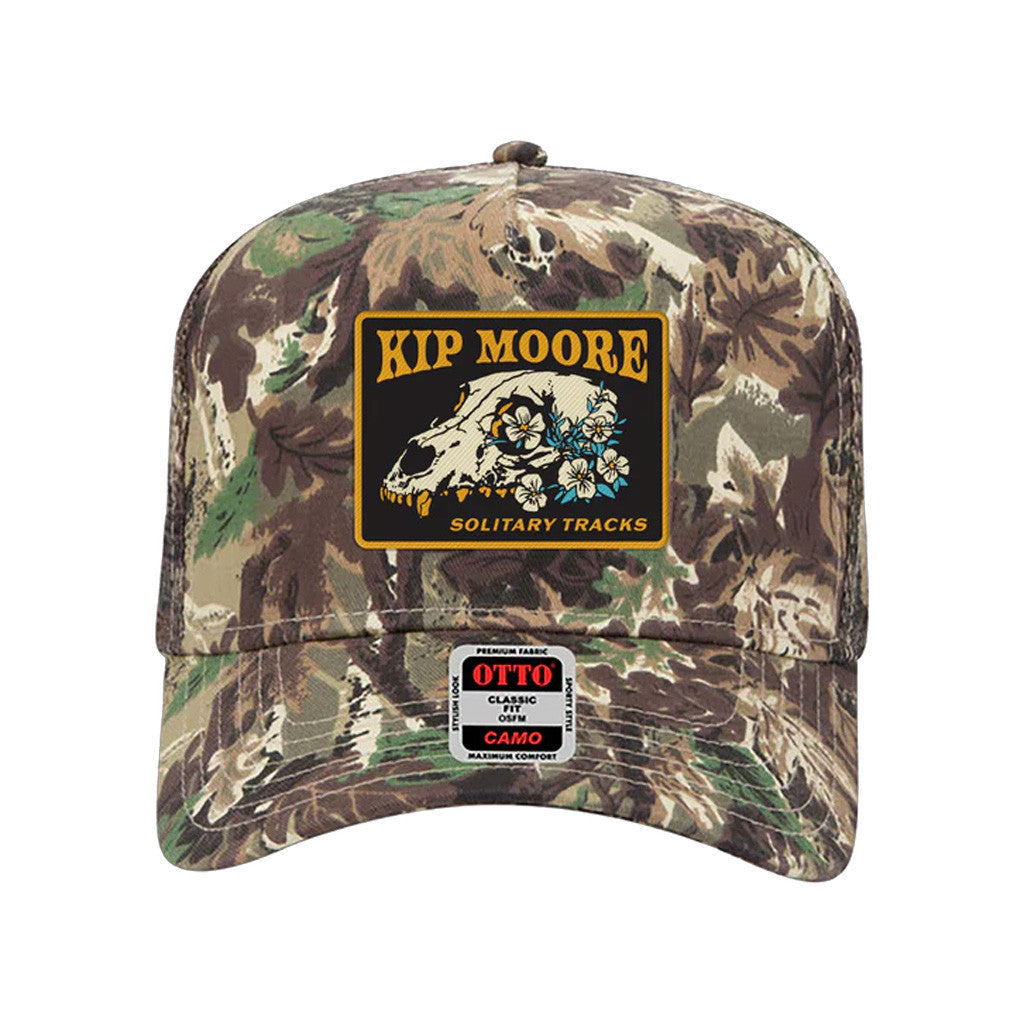 Kip Moore Merch Tour 2025 Camo Skull Trucker Hat Embroidered Music Related Gifts For Guys - Lilybirchmarket