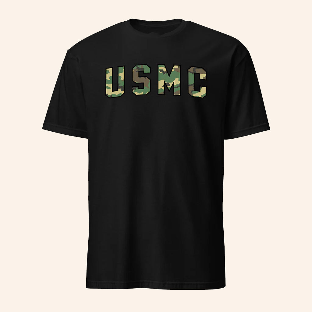 Leatherneck For Life Merch USMC Arch Camo T-Shirt Black Gifts For Marines - Lily Birch Market