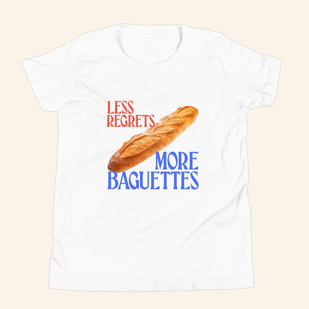 Less Regrets More Baguettes T-Shirt Humorous Slogan Shirt Gifts For Bread Lovers - Lily Birch Market